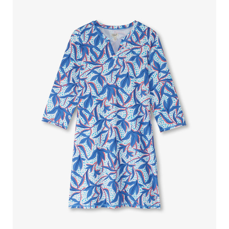 Little Blue House - Unisex Notch Neck Dress Leafy Floral