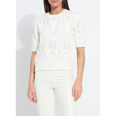 Lysse - Womens Hadley Cozy Short Slv Embellished Cable Sweater