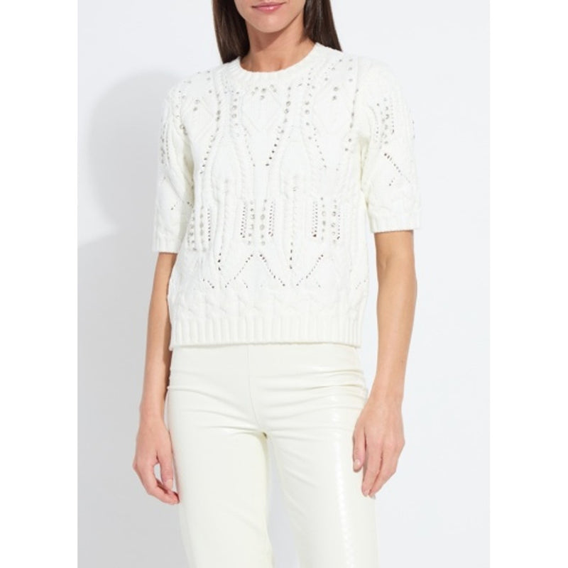 Lysse - Womens Hadley Cozy Short Slv Embellished Cable Sweater