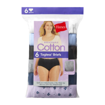Hanes - Womens Cotton Brief Underwear Moisture-Wicking 6-Pack