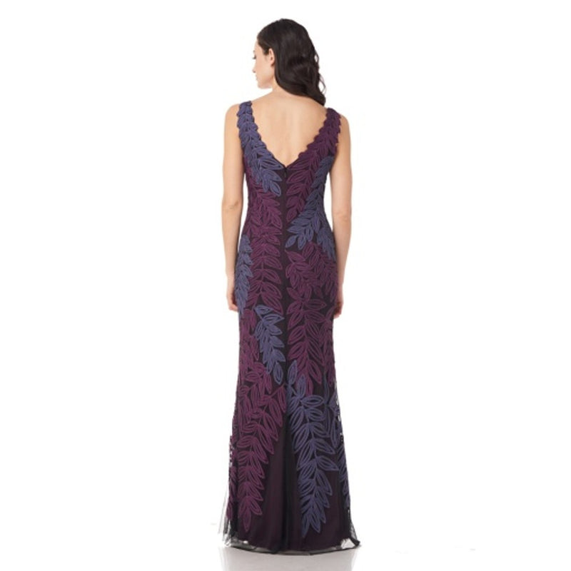 JS Collections - Womens Soutache Embroidered Leaf Gown