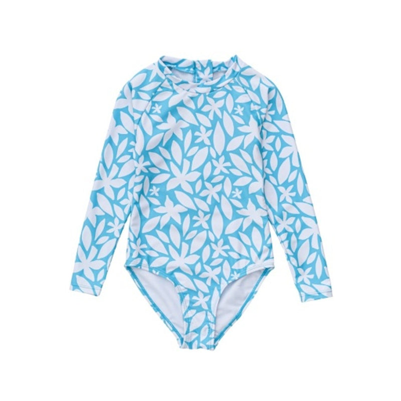 Snapper Rock - Girls Aqua Bloom Sustainable Long Sleeve Surf Suit