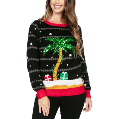 Tipsy Elves - Womens All Is Palm All Is Bright Light Up Ugly Christmas Sweater