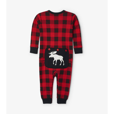 Little Blue House - Moose on Plaid Baby Union Suit