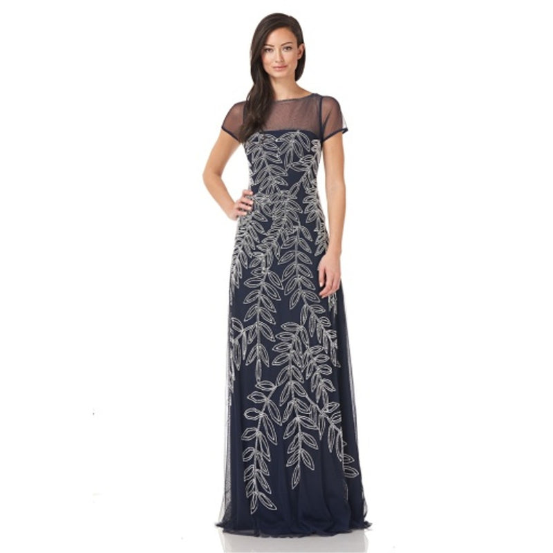 JS Collections - Womens Illusion Neck Pearl Gown