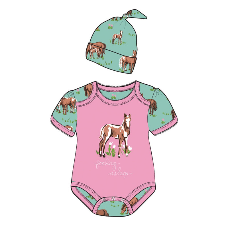 Little Blue House - Western Horses Baby Bodysuit with Hat