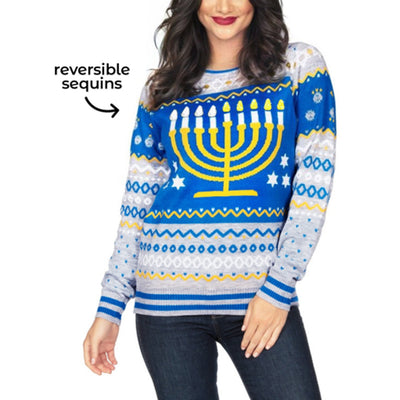 Tipsy Elves - Womens Reversible Sequin Hanukkah Sweater