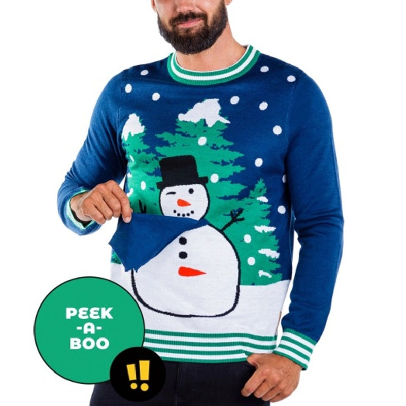 Tipsy Elves - Mens Peekaboo Snowman Sweater