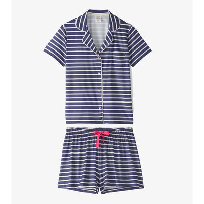 Little Blue House - Unisex Nautical Stripes Button Down Short Pj Set in a Bag
