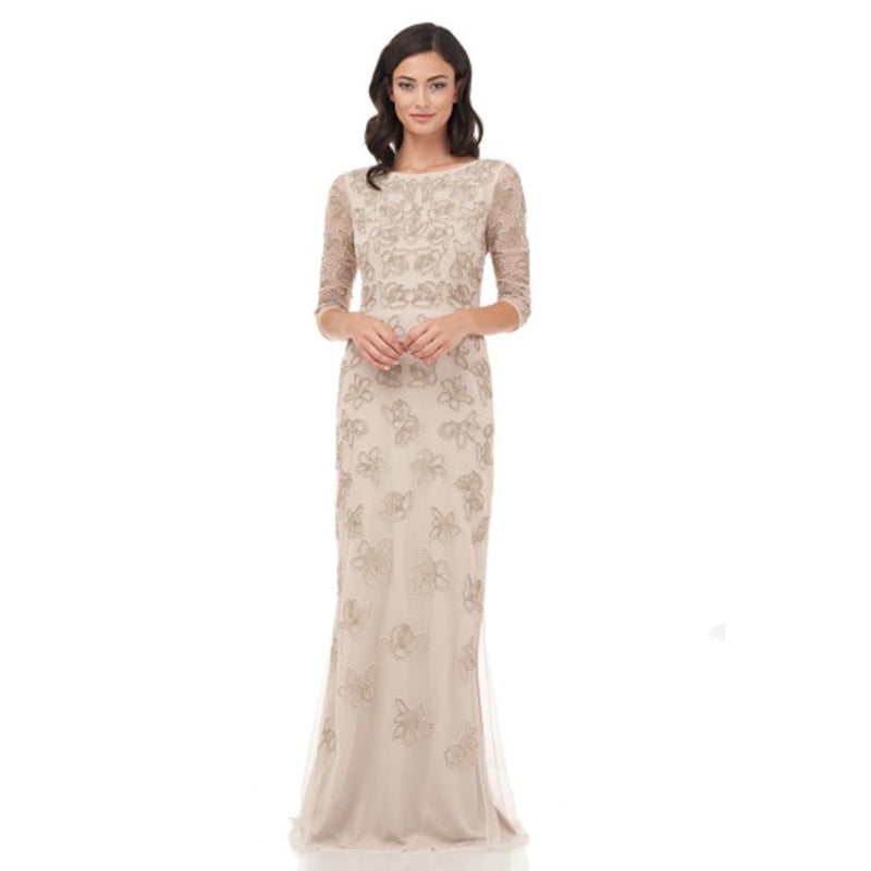 JS Collections - Womens Pearl Trim Metallic Dori Gown