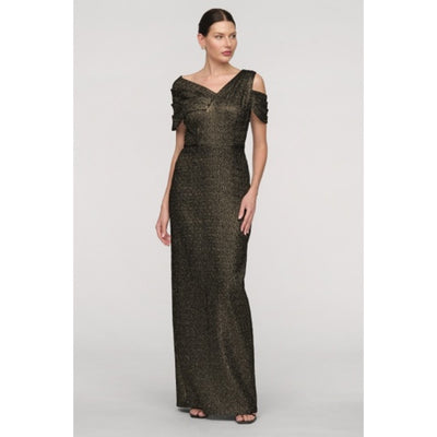 JS Collections - Womens Peach Asymmetric Column Gown