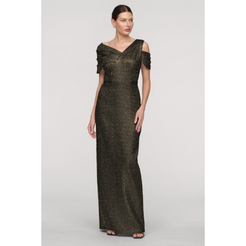 JS Collections - Womens Peach Asymmetric Column Gown