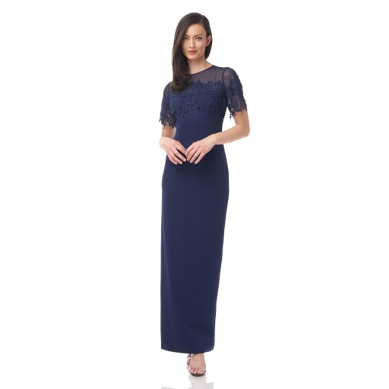 JS Collections - Womens Illusion Gown with Trim