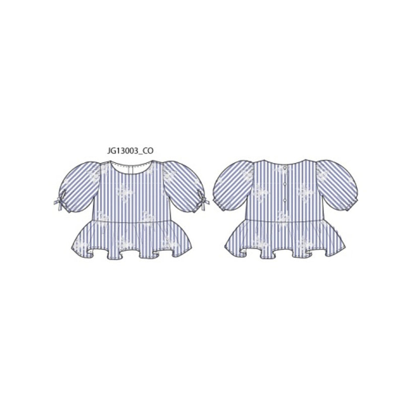 Janie and Jack - Girls with Blu Stripe Emb Short Sleeve Top Sp1