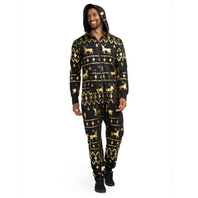 Tipsy Elves - Mens Gold Foil Fair Isle Reindeer Jumpsuit