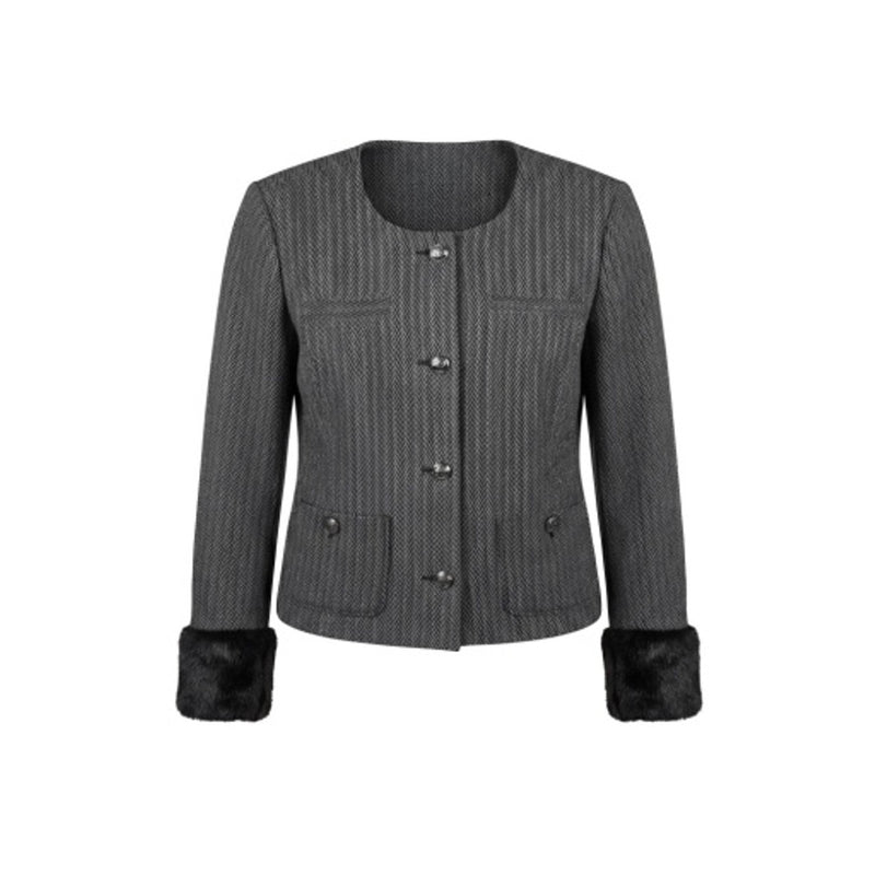 Liverpool Los Angeles - Womens Collarless Lady Jacket with Faux Fur Cuff