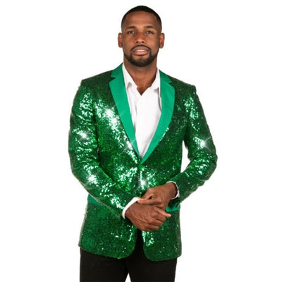 Tipsy Elves - Mens Green Sequin All Over Blazer with Tie