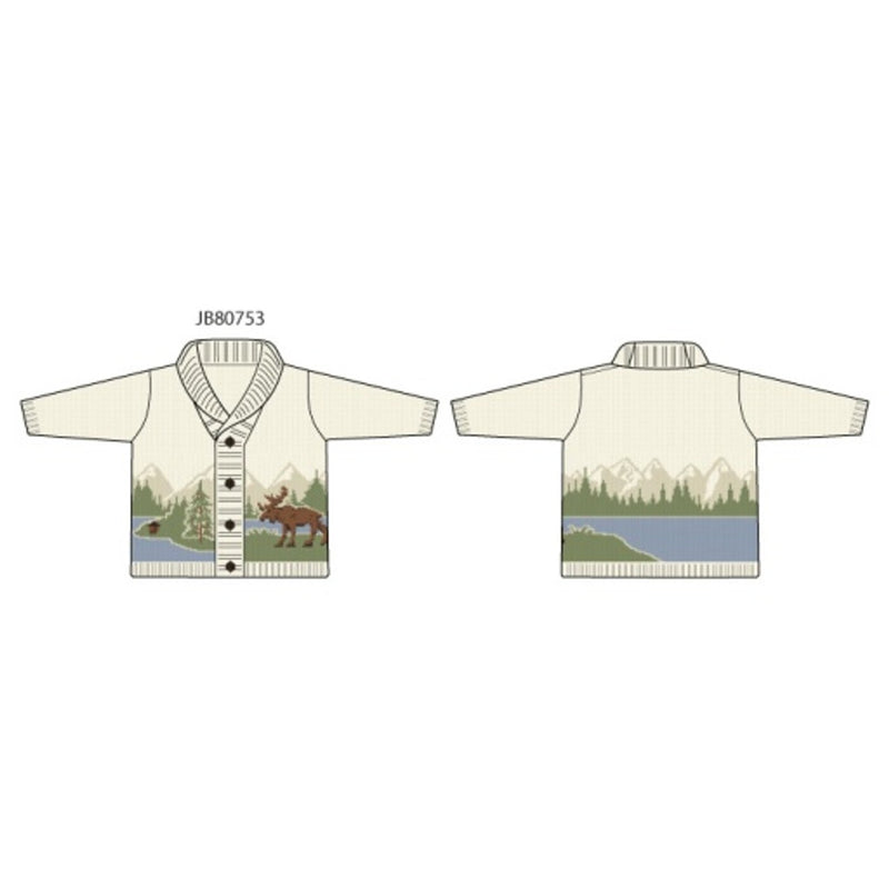 Janie and Jack - Boys S Moose Scene Shawl Cardi with