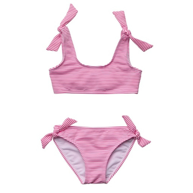 Snapper Rock - Girls Raspberry Stripe Tie Crop Bikini