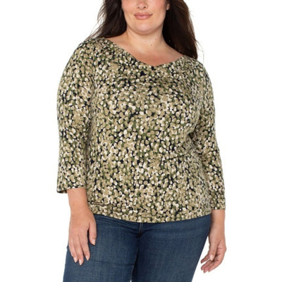 Liverpool Los Angeles - Womens 3/4 Sleeve Draped Neck Knit Top