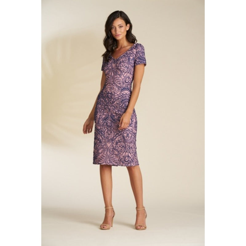 JS Collections - Womens V Neck Short Sleeve Embroidered Cocktail Dress