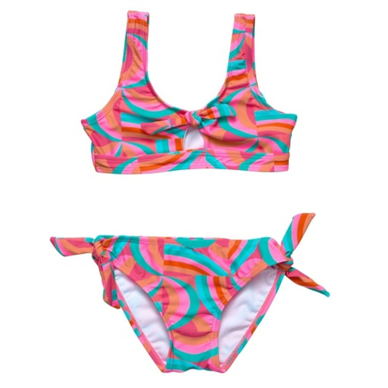 Snapper Rock - Girls Geo Melon Sustainable Knot Front Bikini