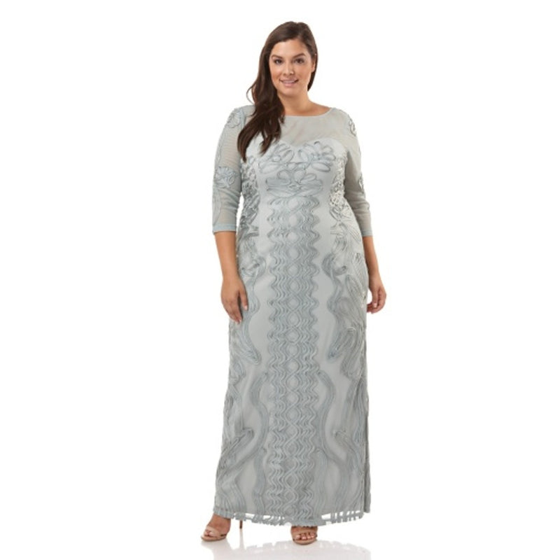 JS Collections - Womens Soutache Mesh Column Gown