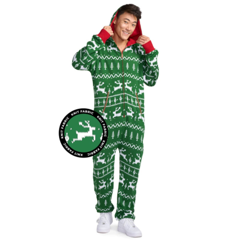 Tipsy Elves - Mens Green Fair Isle Knit Jumpsuit