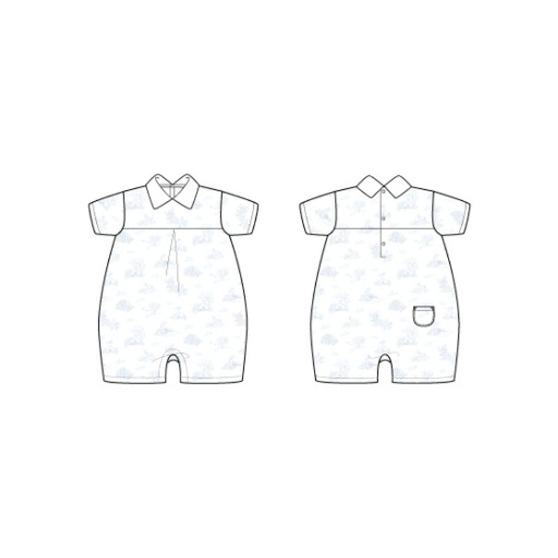 Janie and Jack - B with Blue Bunny Toile Collar Short Sleeve Romper E1