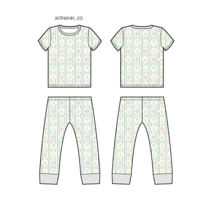 Janie and Jack - K Sl Green Stripe Flwr Sleep E1