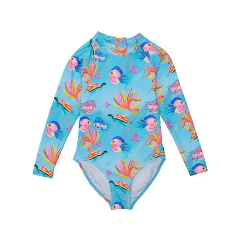 Snapper Rock - Girls Kaleido Fish Sustainable Long Sleeve Surf Suit