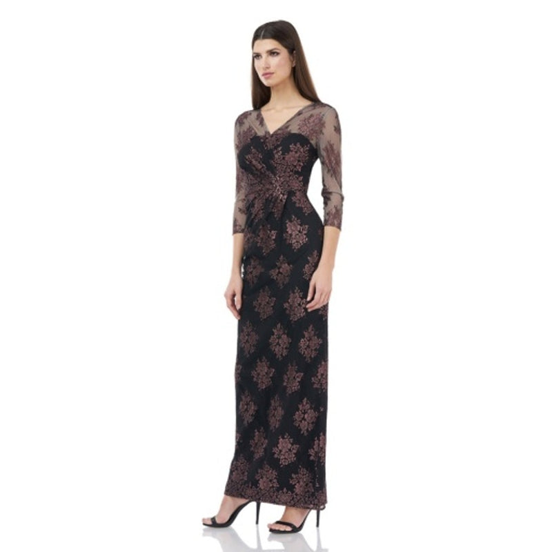 JS Collections - Womens Stretch Lace Surplice Gown