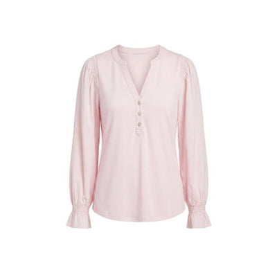Liverpool Los Angeles - Womens 3/4 Slv Knit-to-Woven Top with Smocking