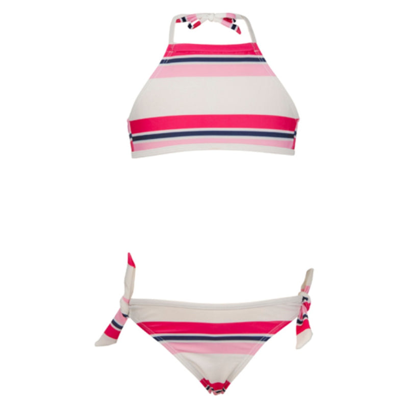 Snapper Rock - Girls Pink/Navy Cabana Stripe Halter Bikini