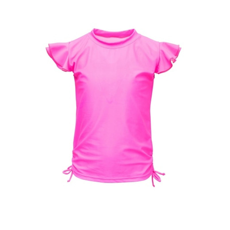 Snapper Rock - Girls Neon Queen Pink Flutter Sleeve Rash Top