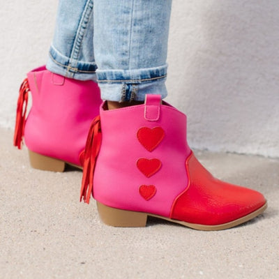 Yosi Samra - Kids Miss Dallas Western Boot in Pink & Red Hearts Kids