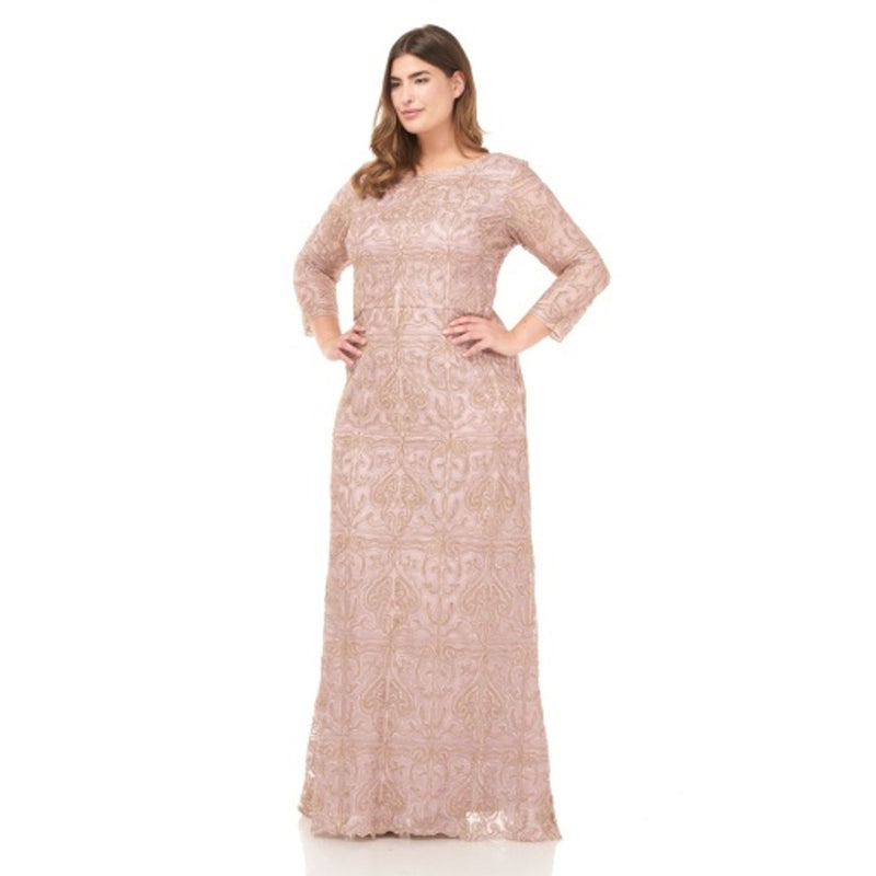 JS Collections - Womens Soutache Embroidery Boat Neck Gown with Illusion Cf Insert a