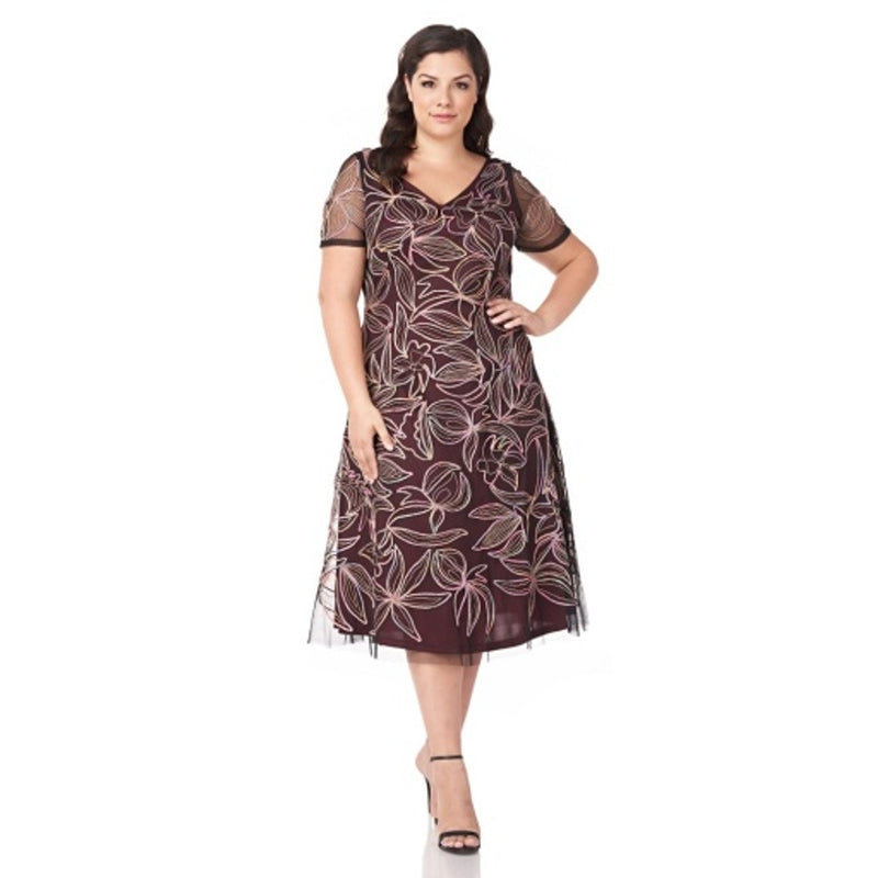 JS Collections - Womens Vneck Ss Soutache Midi