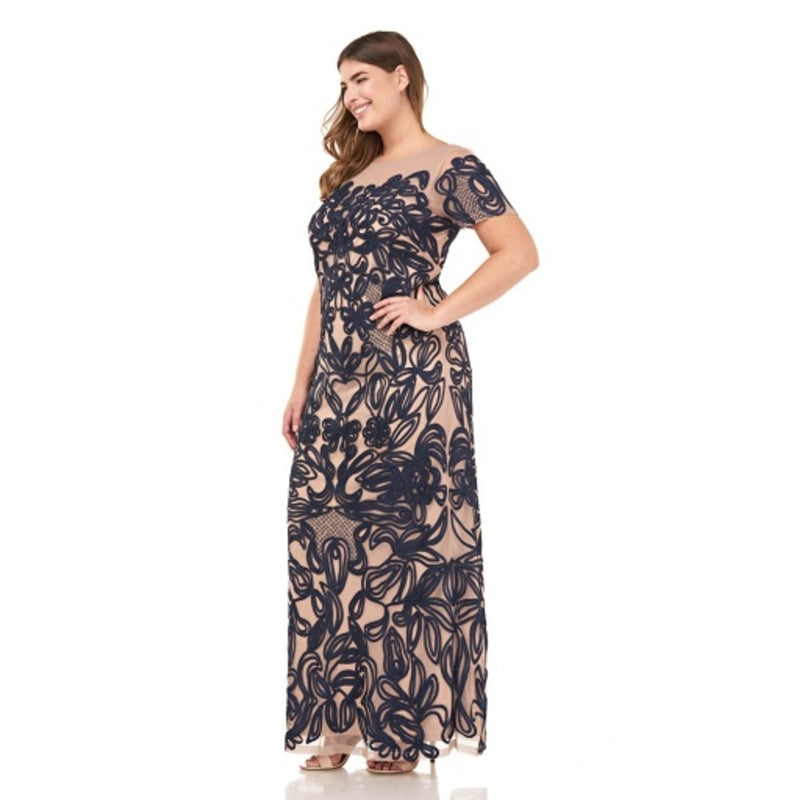 JS Collections - Womens Illusion Soutache 3/4 Sleeve Gown