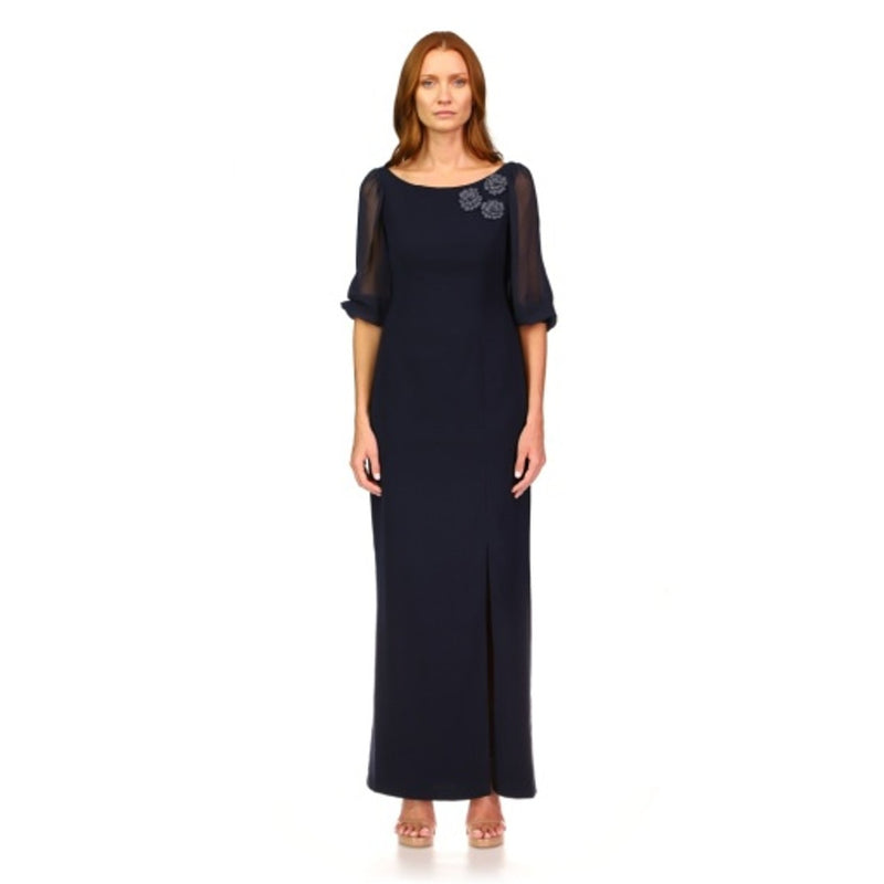 JS Collections - Womens Long Sleeve Crepe Gown