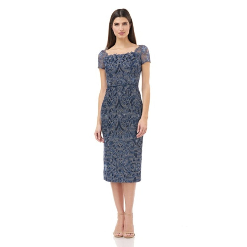 JS Collections - Womens Embroidered Ss Illusion Midi