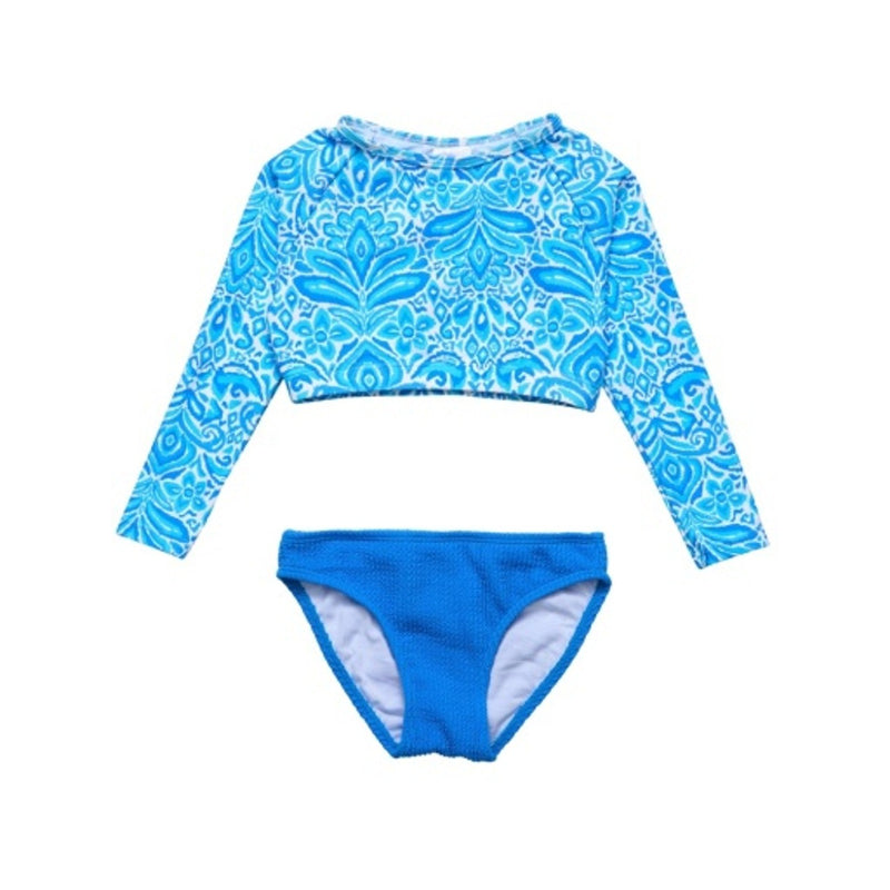Snapper Rock - Girls Santorini Blue Crop Long Sleeve Rash Set