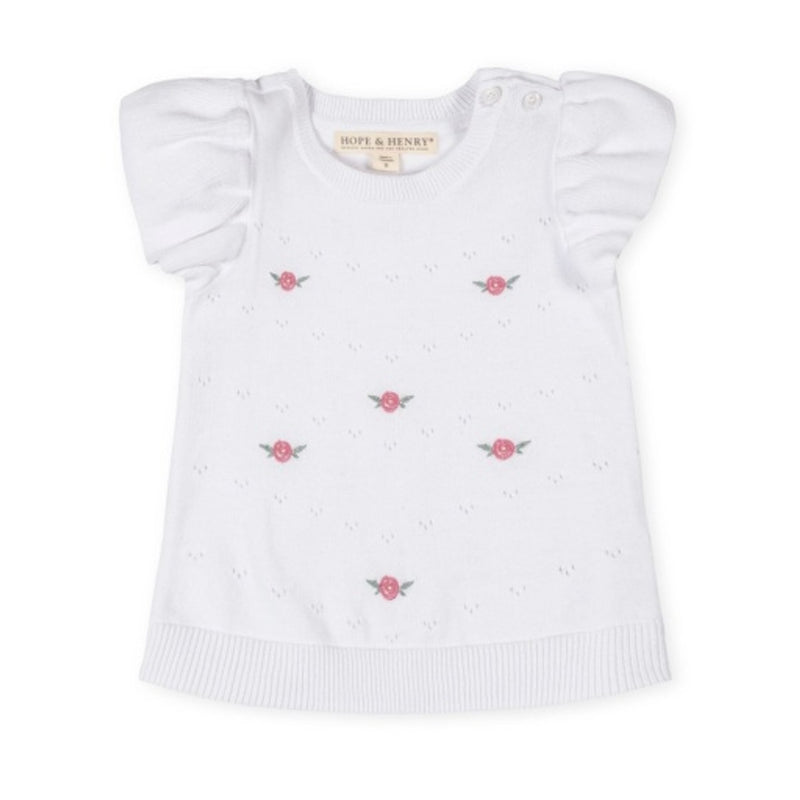 Hope & Henry - Girls Organic Ruffle Sleeve Pointelle Sweater