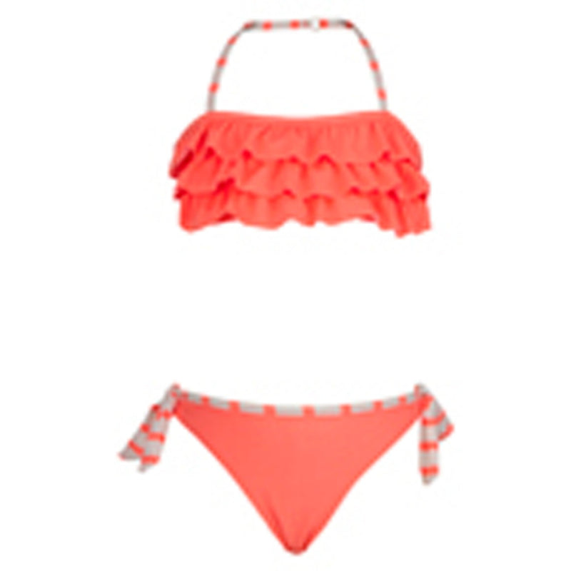 Snapper Rock - Girls Neon Coral Ruffle Bandeau Biki