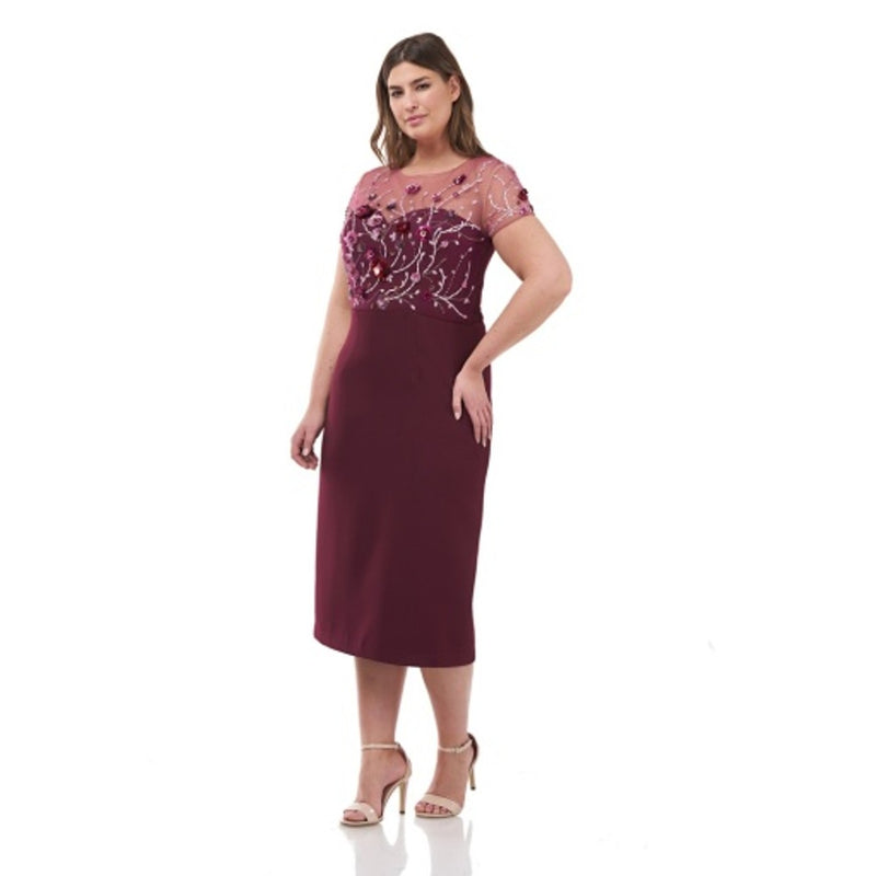 JS Collections - Womens Crepe Midi with Beaded Bodice