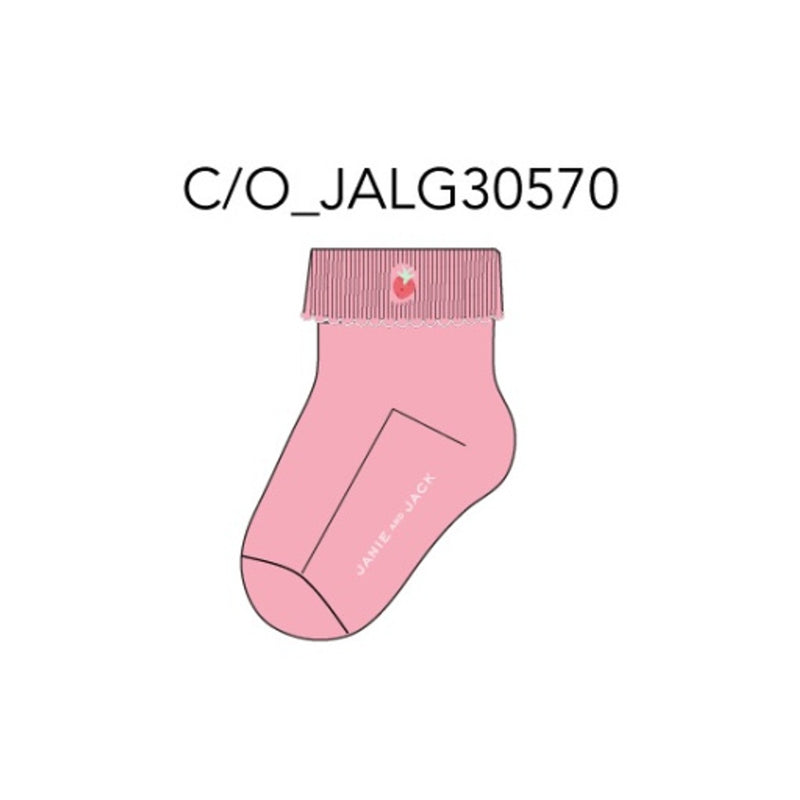 Janie and Jack - Baby G Pink Strawberry Icon Foldover Sock Sm0