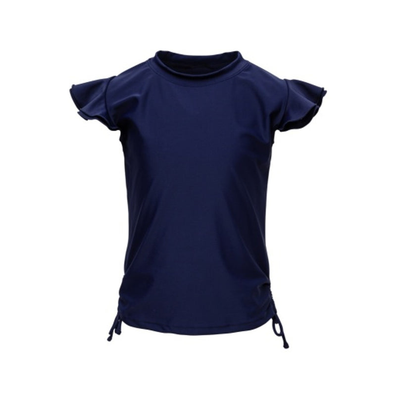 Snapper Rock - Girls Navy Sustainable Flutter Sleeve Rash Top