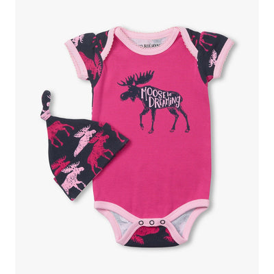 Little Blue House - Raspberry Moose Baby Bodysuit and Hat