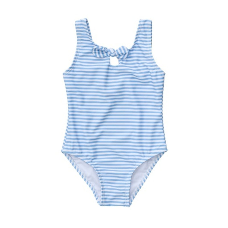 Snapper Rock - Kids Powder Blue Sustainable Stripe Bow Swimsuit