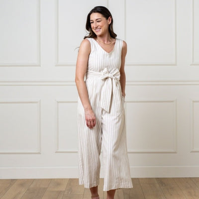 Hope & Henry - Womens Tie-Waist Wide Leg Jumpsuit